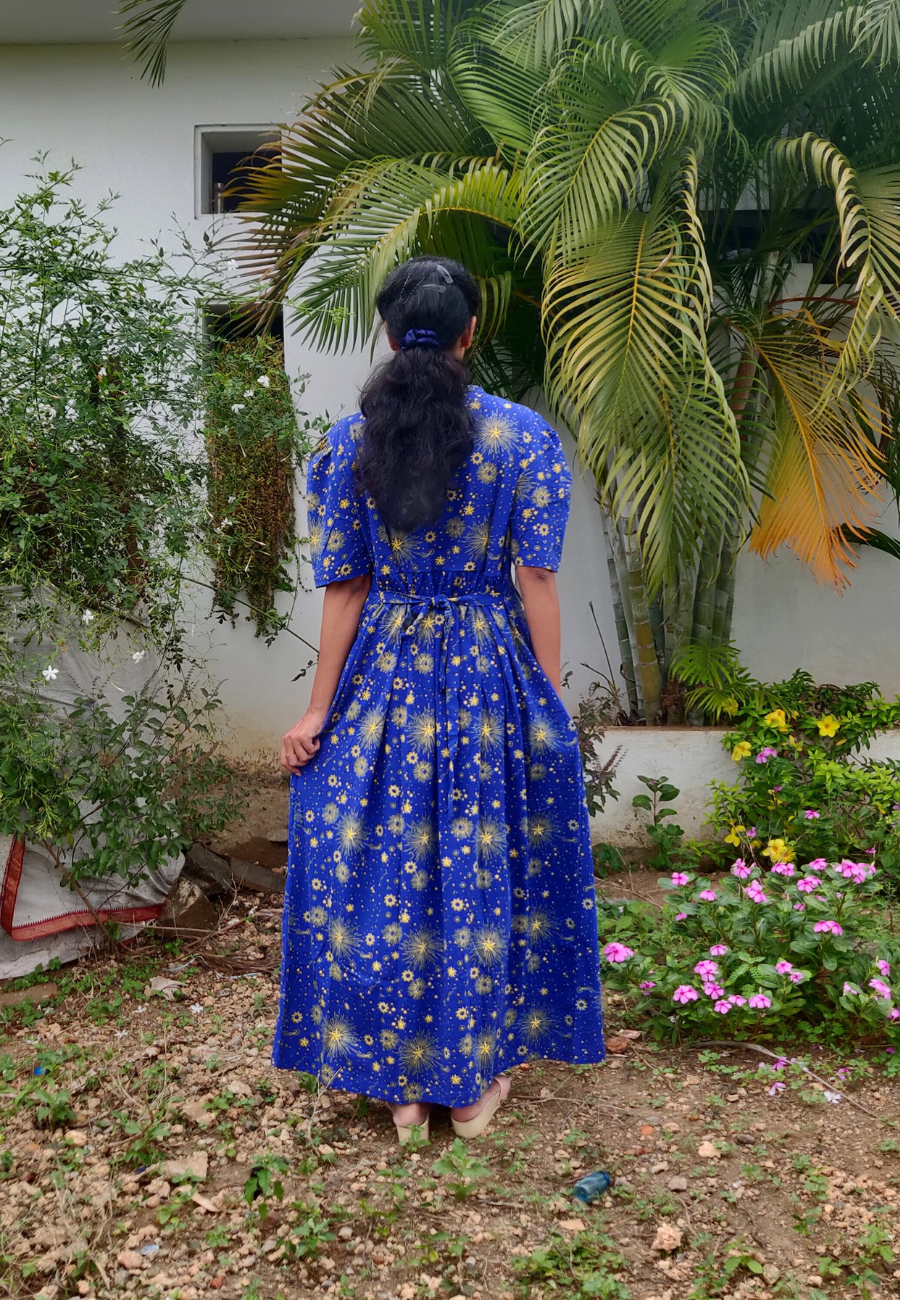 Blue Sun Soft Cotton Zipless Maternity & Feeding Dress | Puff Sleeve