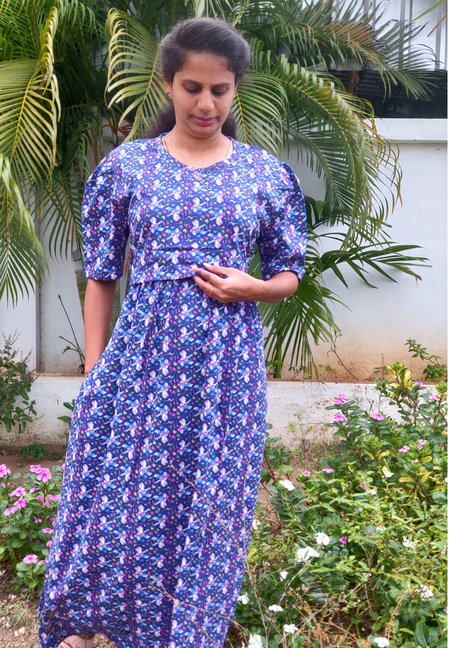 Baby Fly Soft Cotton Zipless Maternity & Feeding Dress | Puff Sleeve