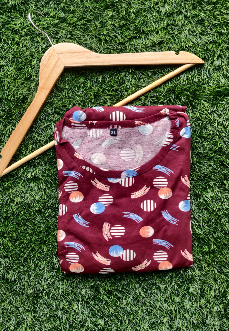Maroon Moon Soft Cotton Zipless Maternity & Feeding Dress | Puff Sleeve