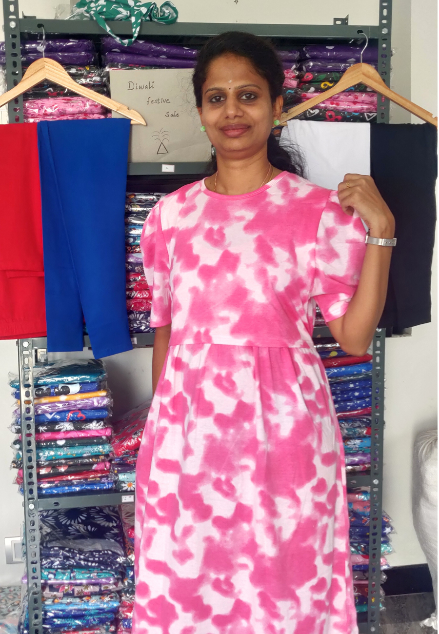 Baby Pink Dye & Die Soft Cotton Zipless Maternity & Feeding Dress | Puff Sleeve