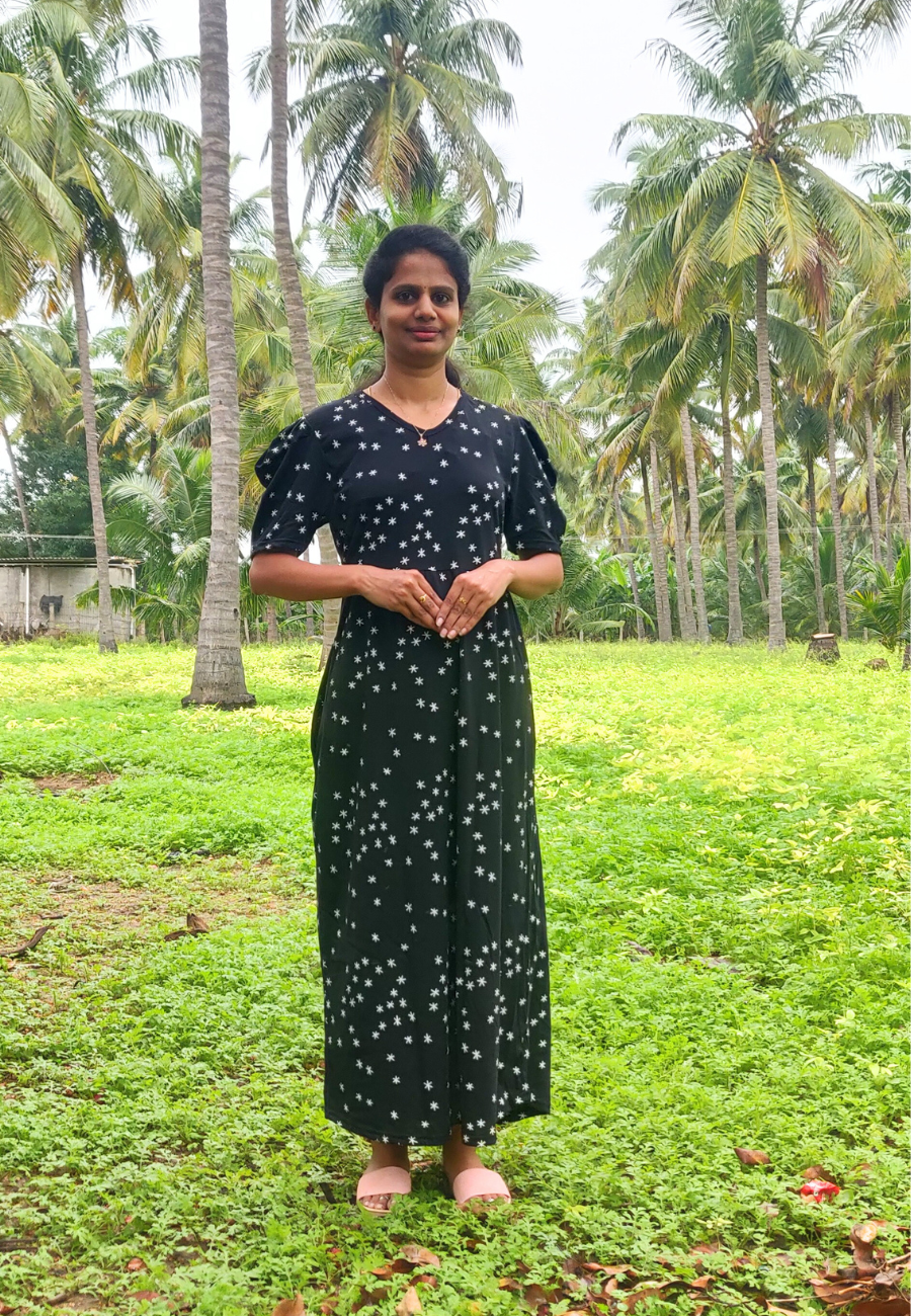 Black Baby Star Soft Cotton Full-Length Women’s Maxi Loungewear | V-Neck