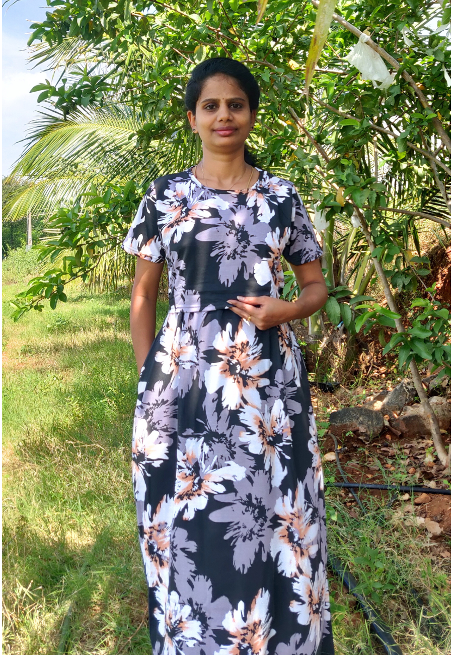 Black Crescent Soft Cotton Zipless Maternity & Feeding Dress | Full Length