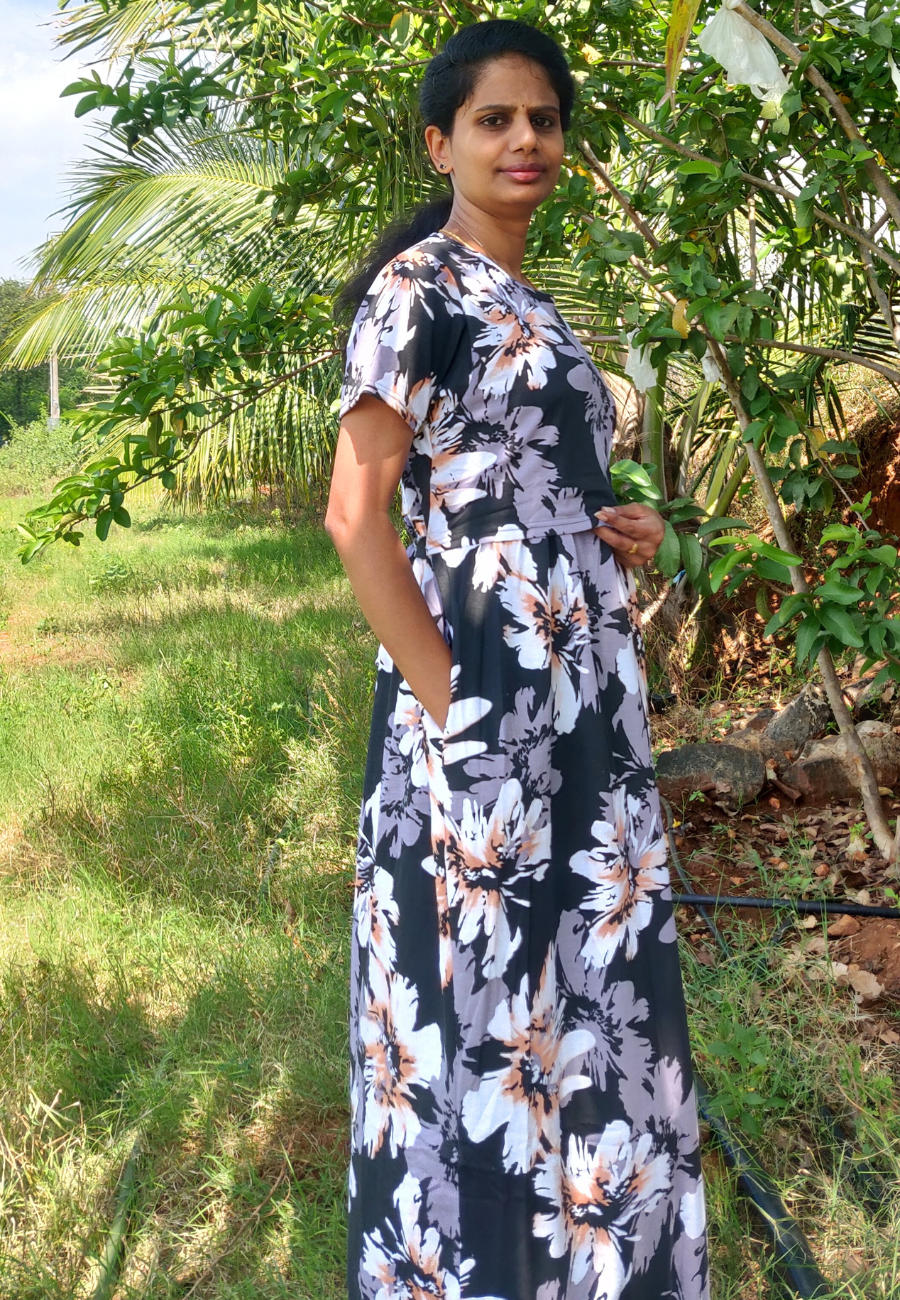 Black Crescent Soft Cotton Zipless Maternity & Feeding Dress | Full Length