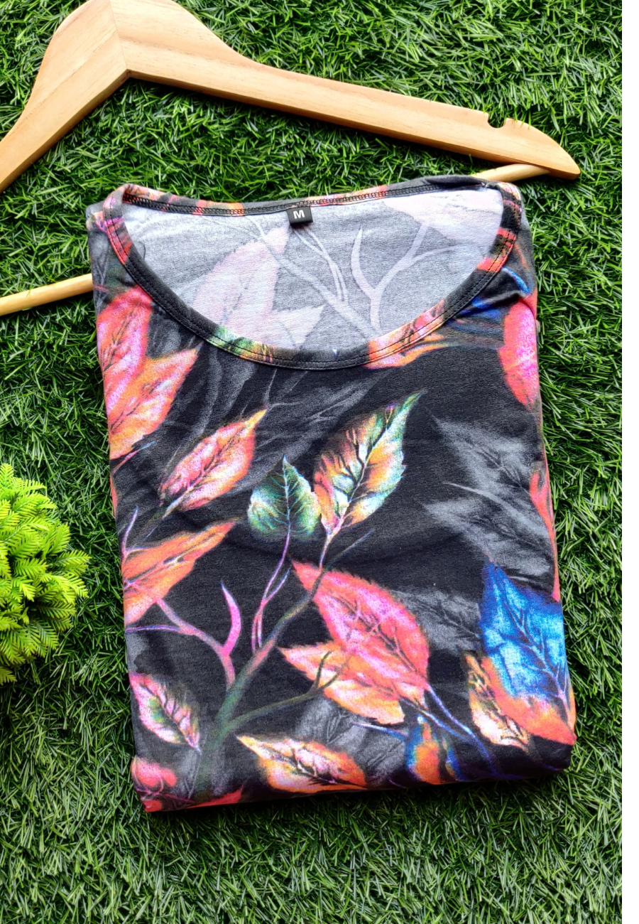 Black Leaf Soft Cotton Zipless Maternity & Feeding Dress | Full Length