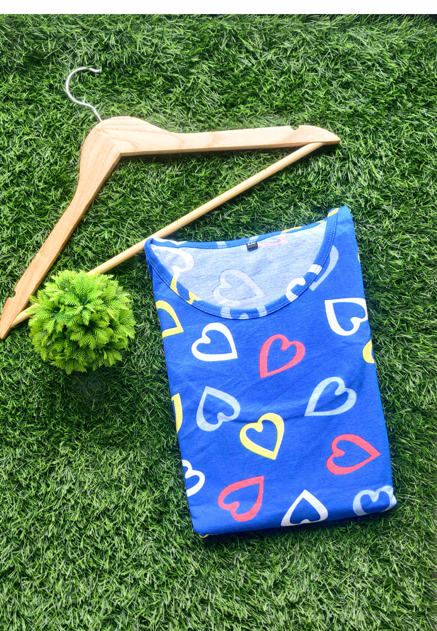 Blue Heart Soft Cotton Zipless Maternity & Feeding Dress | Full Length