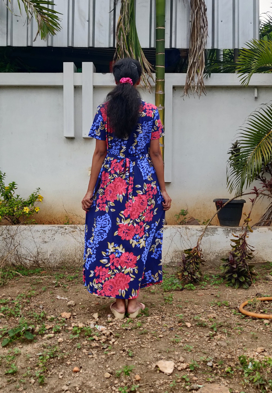 Blue Rose Soft Cotton Zipless Maternity & Feeding Dress | Full Length
