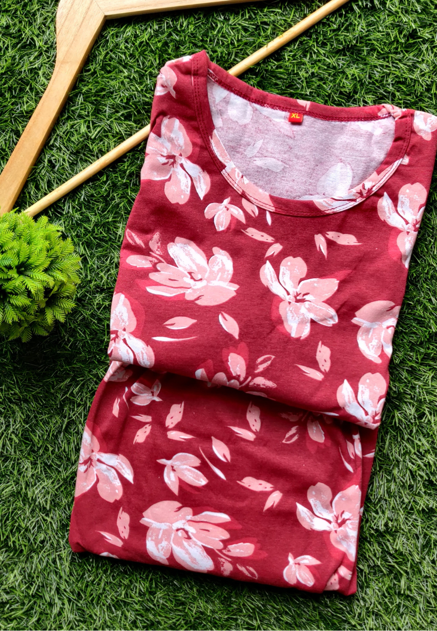 Brown Floral Soft Cotton Zipless Maternity & Feeding Dress | Full Length