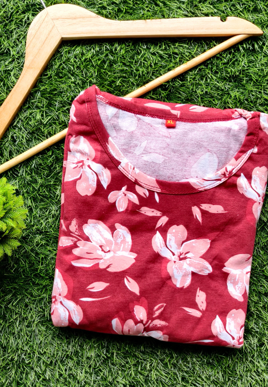 Brown Floral Soft Cotton Zipless Maternity & Feeding Dress | Full Length