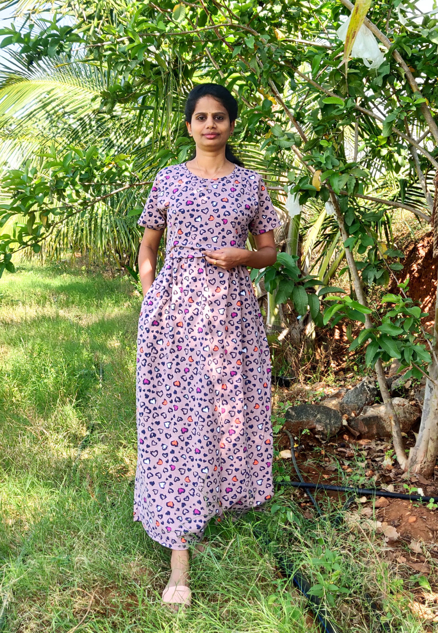 Cheetah  Soft Cotton Zipless Maternity & Feeding Dress | Full Length