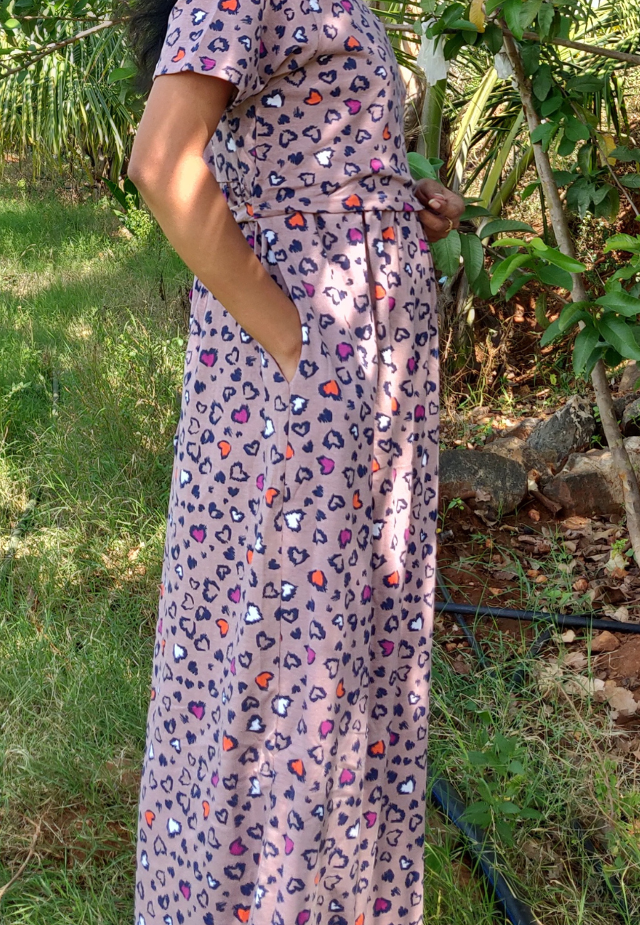 Cheetah  Soft Cotton Zipless Maternity & Feeding Dress | Full Length