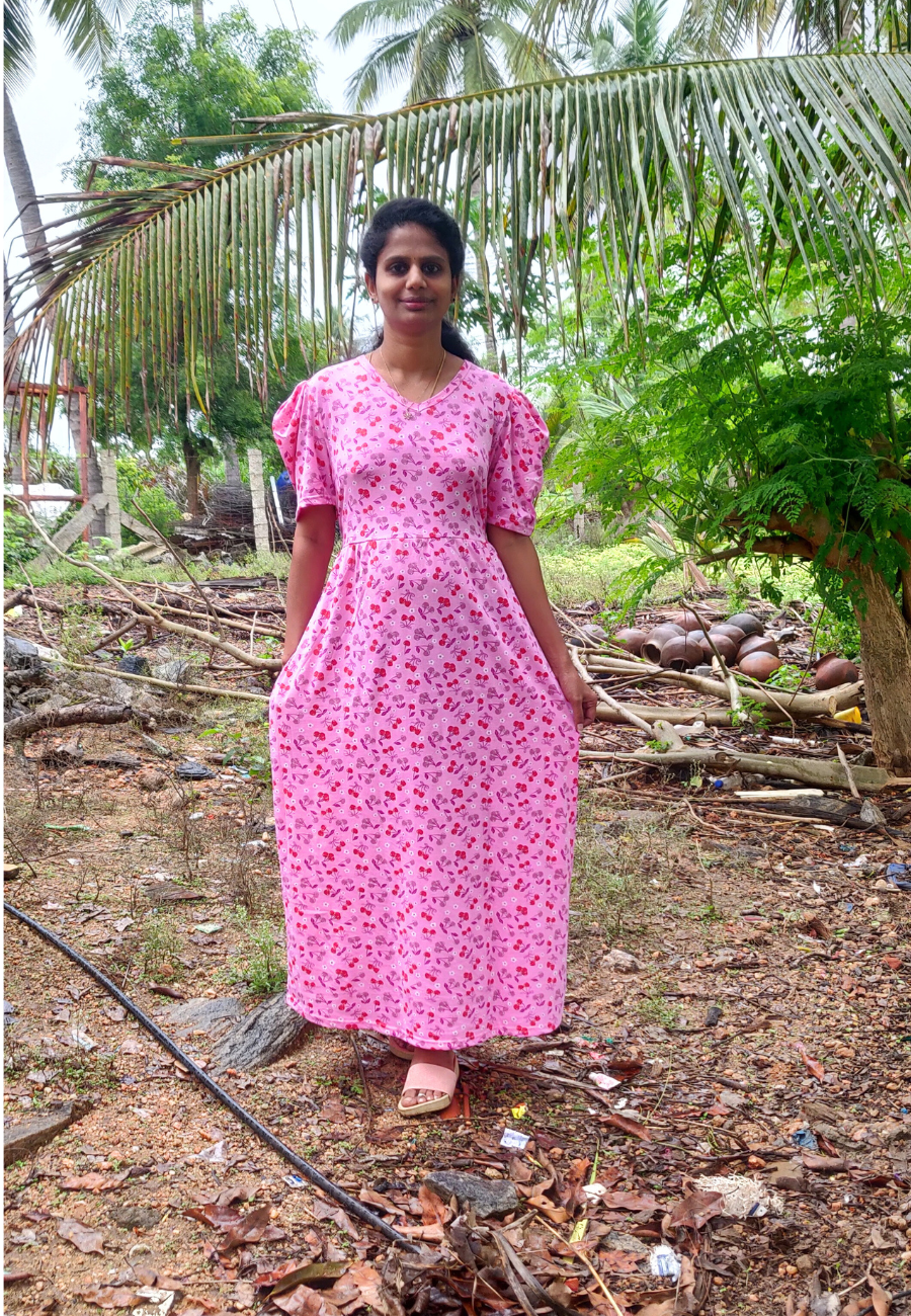 Cherry Soft Cotton Full-Length Women’s Maxi Loungewear | V-Neck