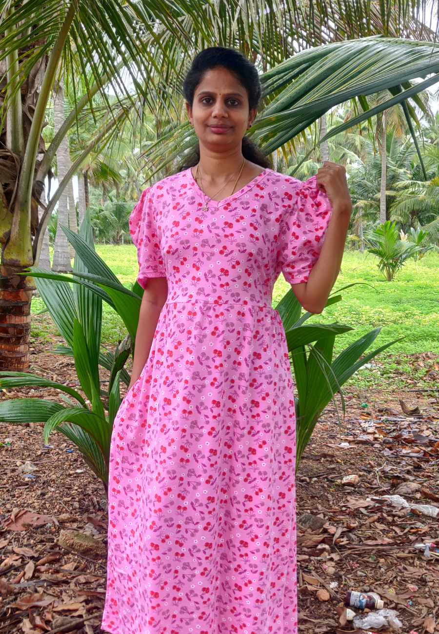 Cherry Soft Cotton Full-Length Women’s Maxi Loungewear | V-Neck