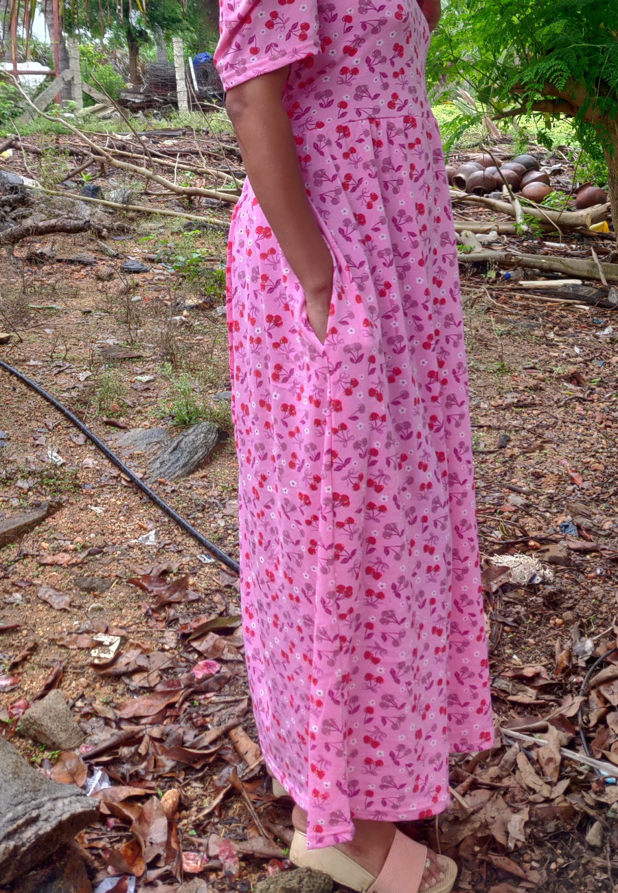 Cherry Soft Cotton Full-Length Women’s Maxi Loungewear | V-Neck