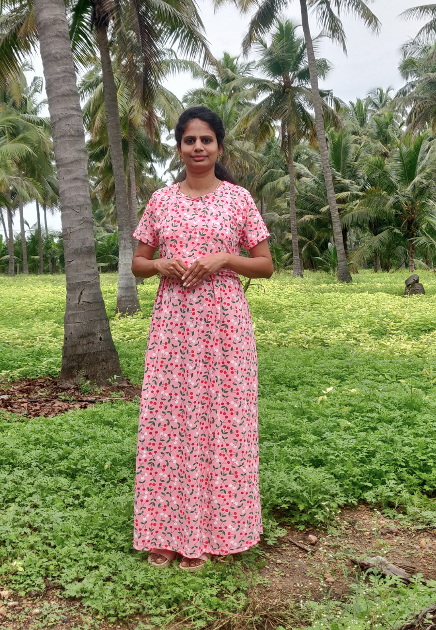 Cherry Red Soft Cotton Zipless Maternity & Feeding Dress | Full Length