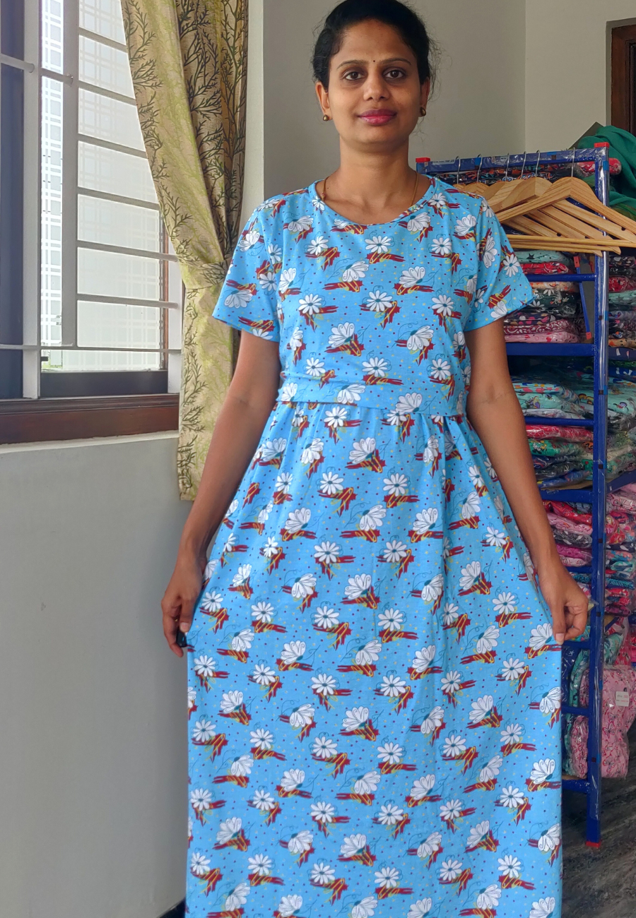 Cotton Flower Soft Cotton Zipless Maternity & Feeding Dress | Full Length
