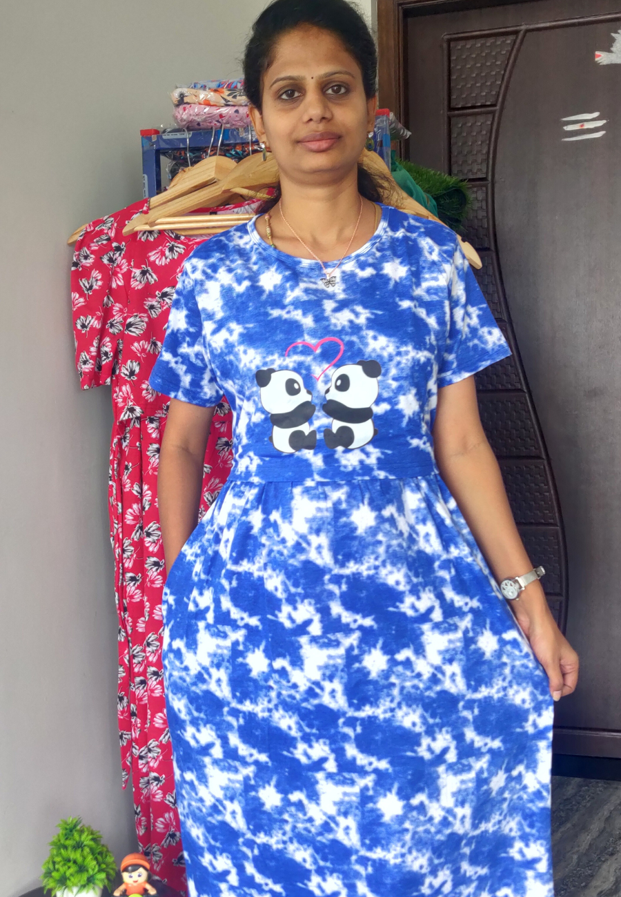 Couple Panda Soft Cotton Zipless Maternity & Feeding Dress | Full Length