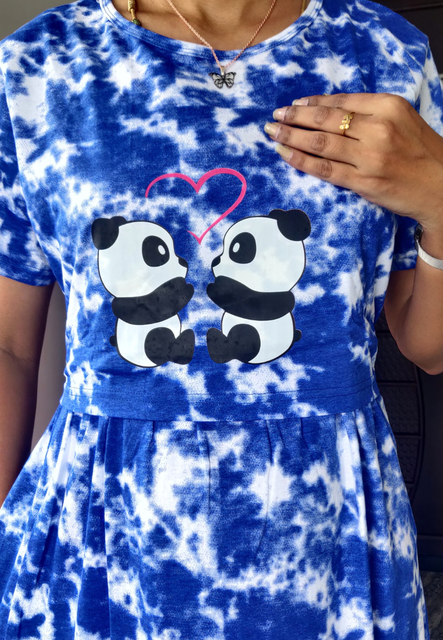 Couple Panda Soft Cotton Zipless Maternity & Feeding Dress | Full Length