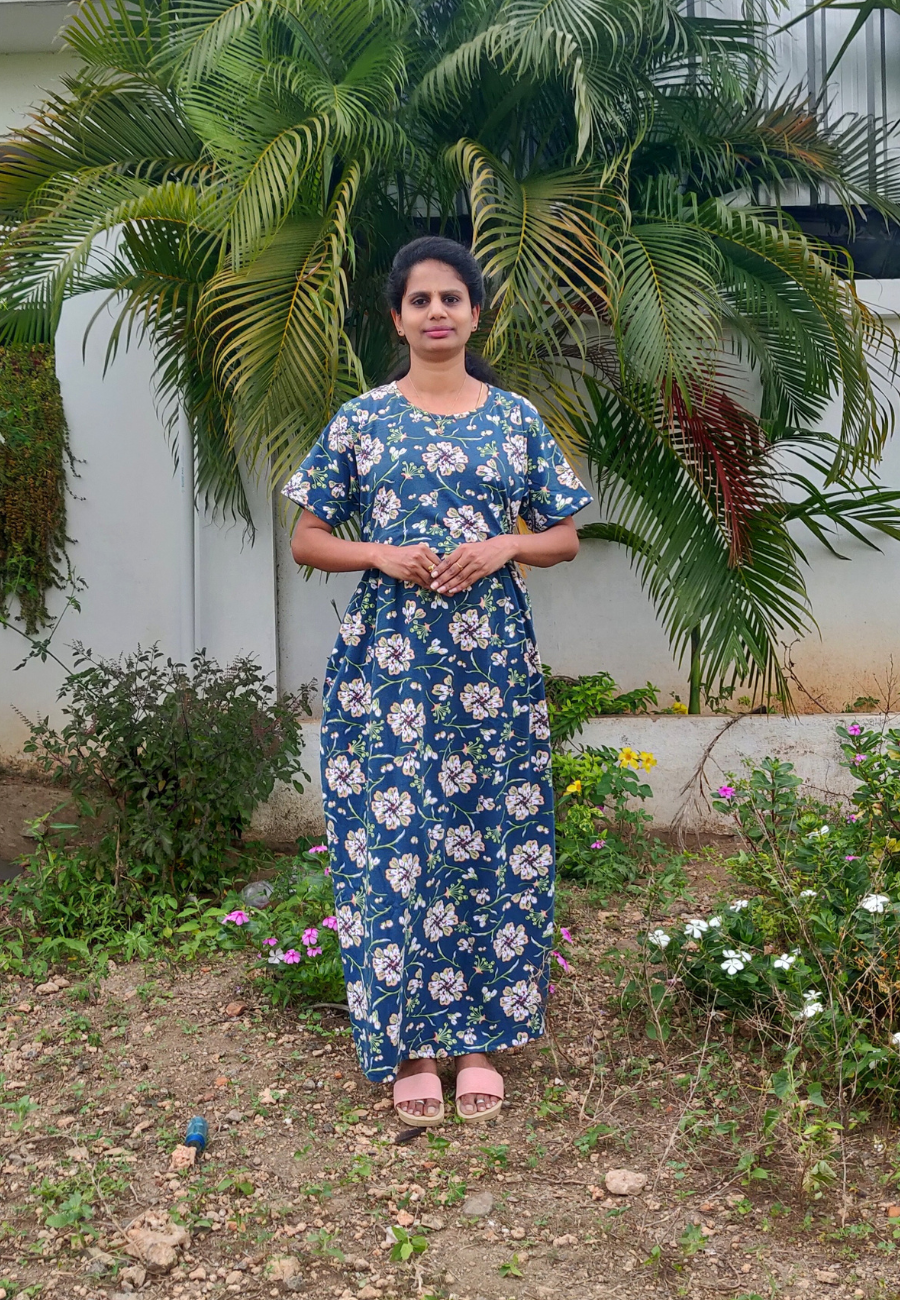 Dark Green Soft Cotton Zipless Maternity & Feeding Dress | Full Length