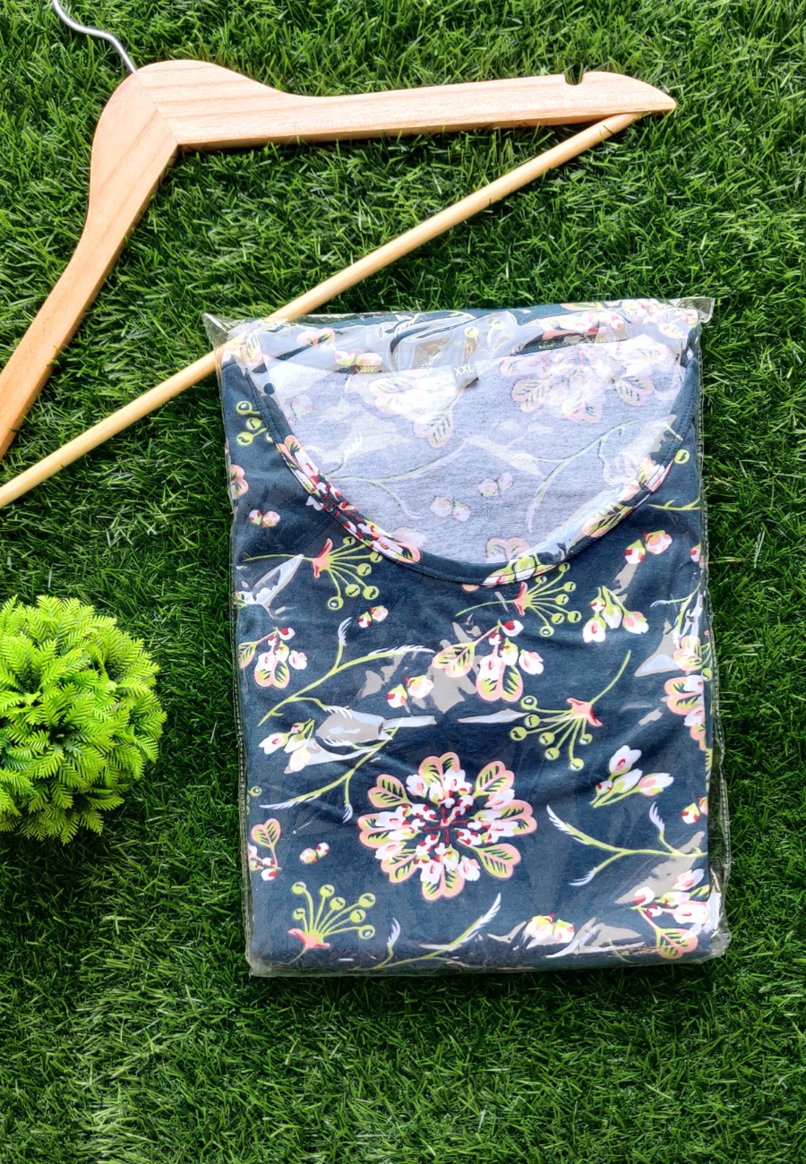 Dark Green Soft Cotton Zipless Maternity & Feeding Dress | Full Length