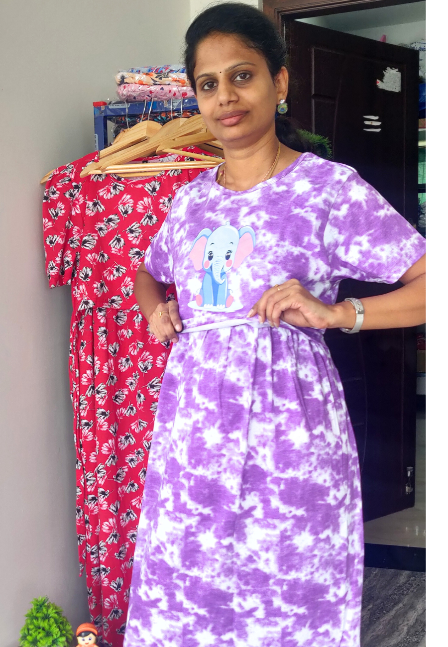 Elephant Soft Cotton Zipless Maternity & Feeding Dress | Full Length