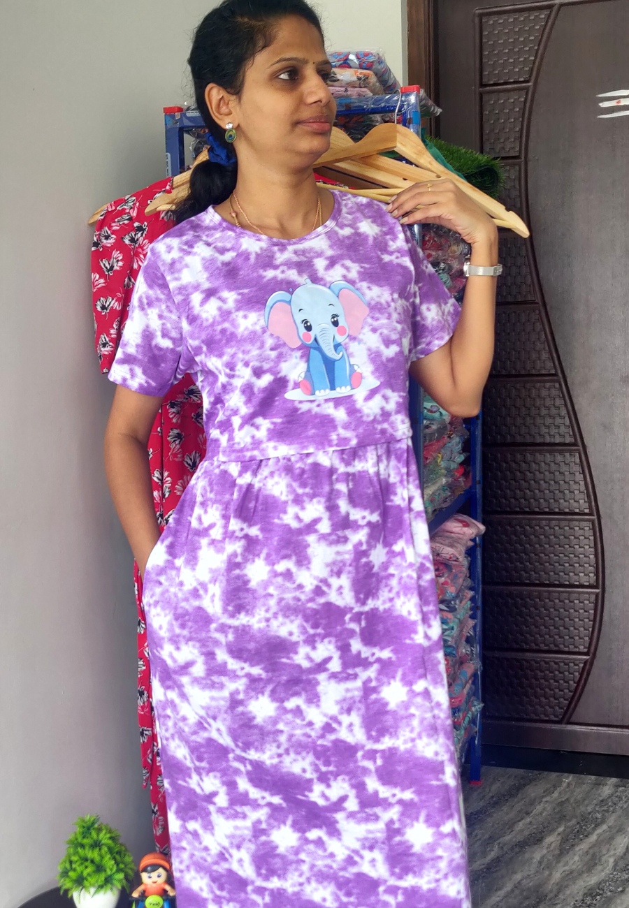 Elephant Soft Cotton Zipless Maternity & Feeding Dress | Full Length