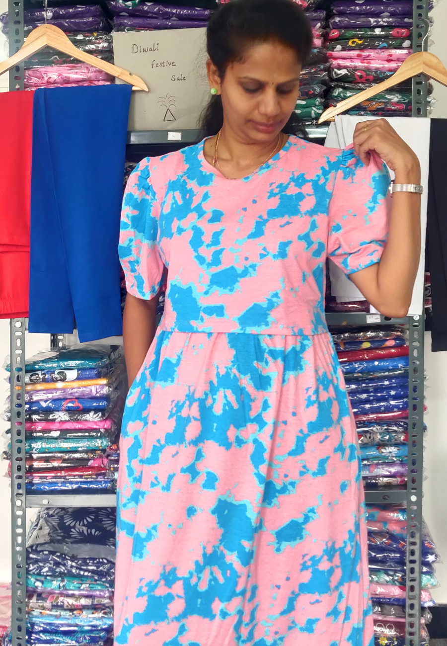 Global Pink Soft Cotton Zipless Maternity & Feeding Dress | Puff Sleeve