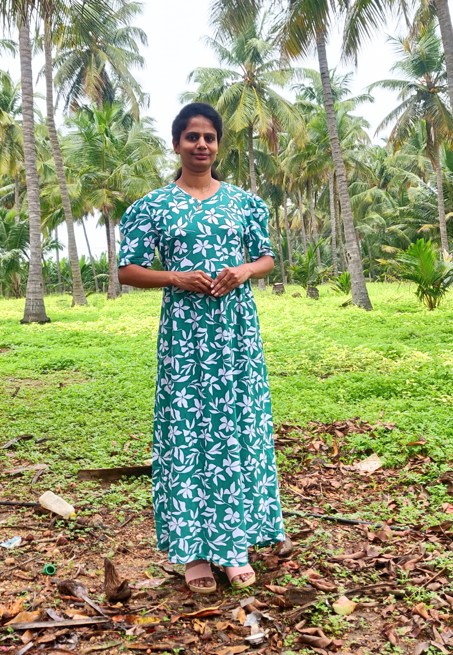 Green Floral – Soft Cotton Full-Length Women’s Maxi Loungewear | V-Neck