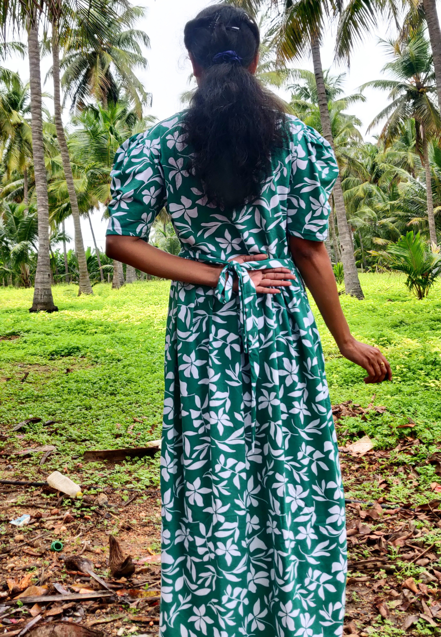 Green Floral – Soft Cotton Full-Length Women’s Maxi Loungewear | V-Neck