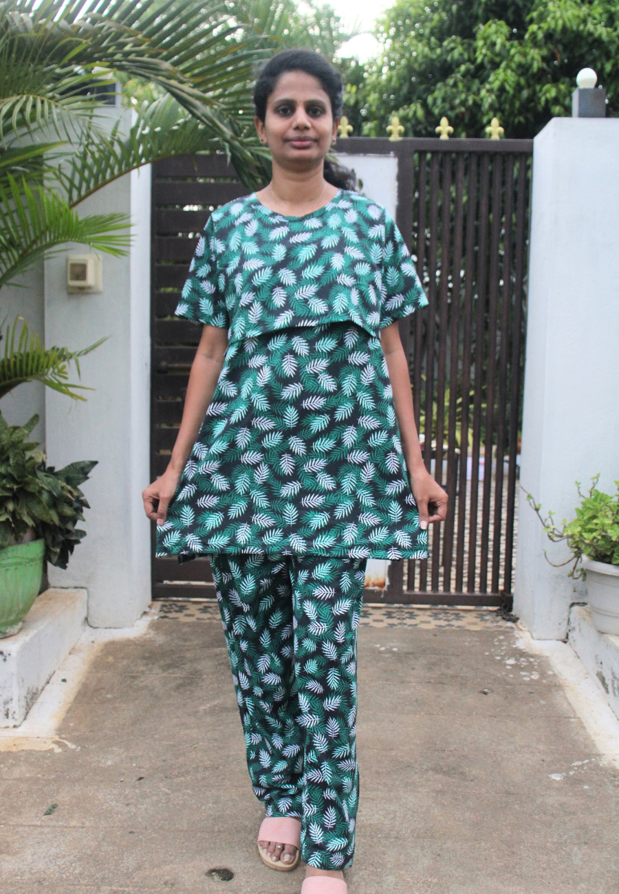 Green Leaf Pure Cotton Zipless Feeding Pant Set