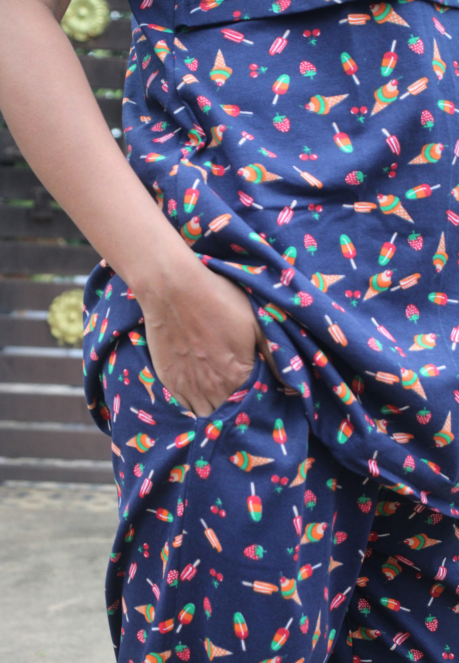 Navy Ice cream Pure Cotton Zipless Feeding Pant Set