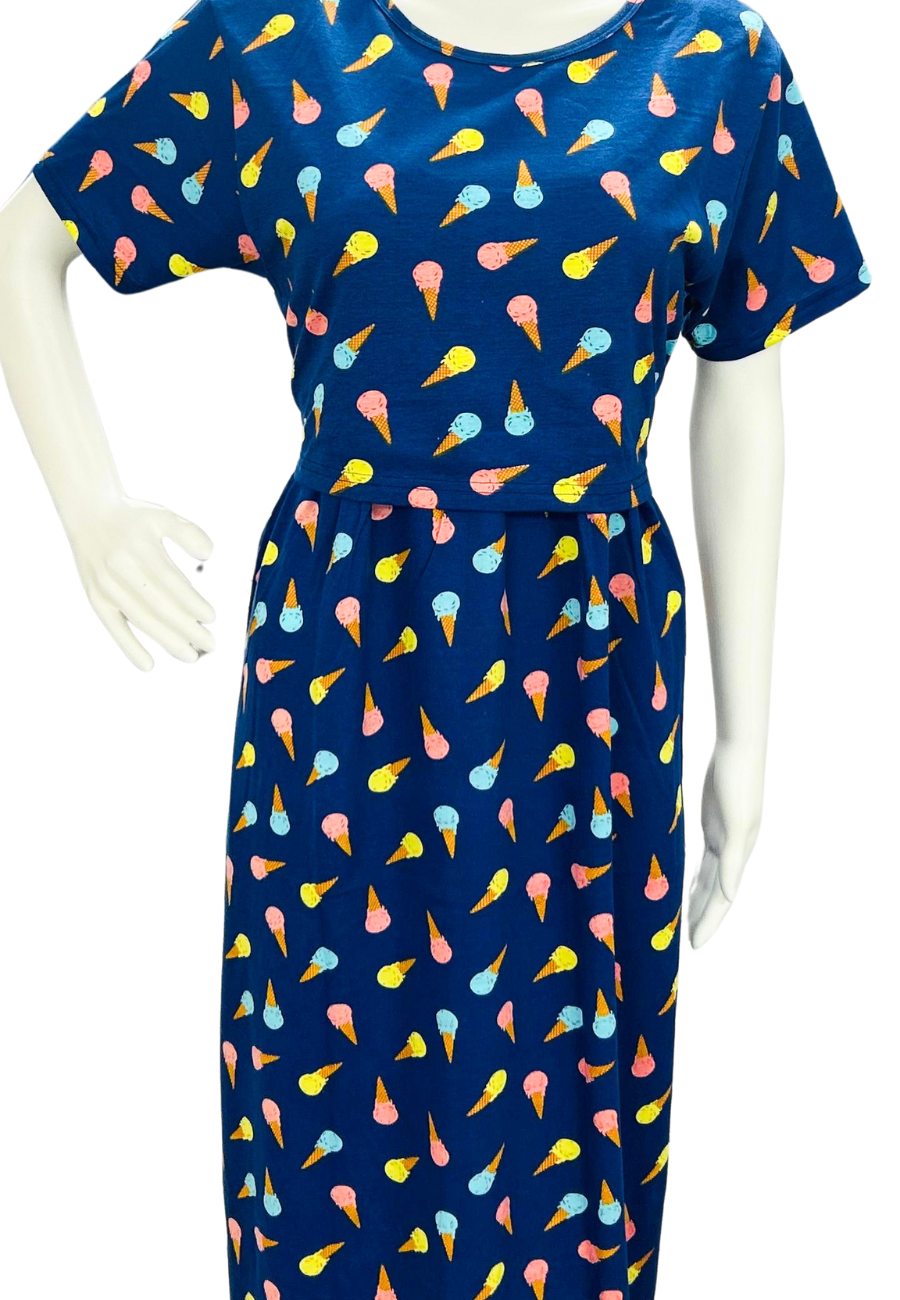 Icecream Soft Cotton Zipless Maternity & Feeding Dress | Full Length