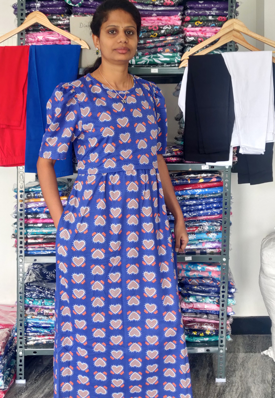Line Heart Soft Cotton Zipless Maternity & Feeding Dress | Puff Sleeve