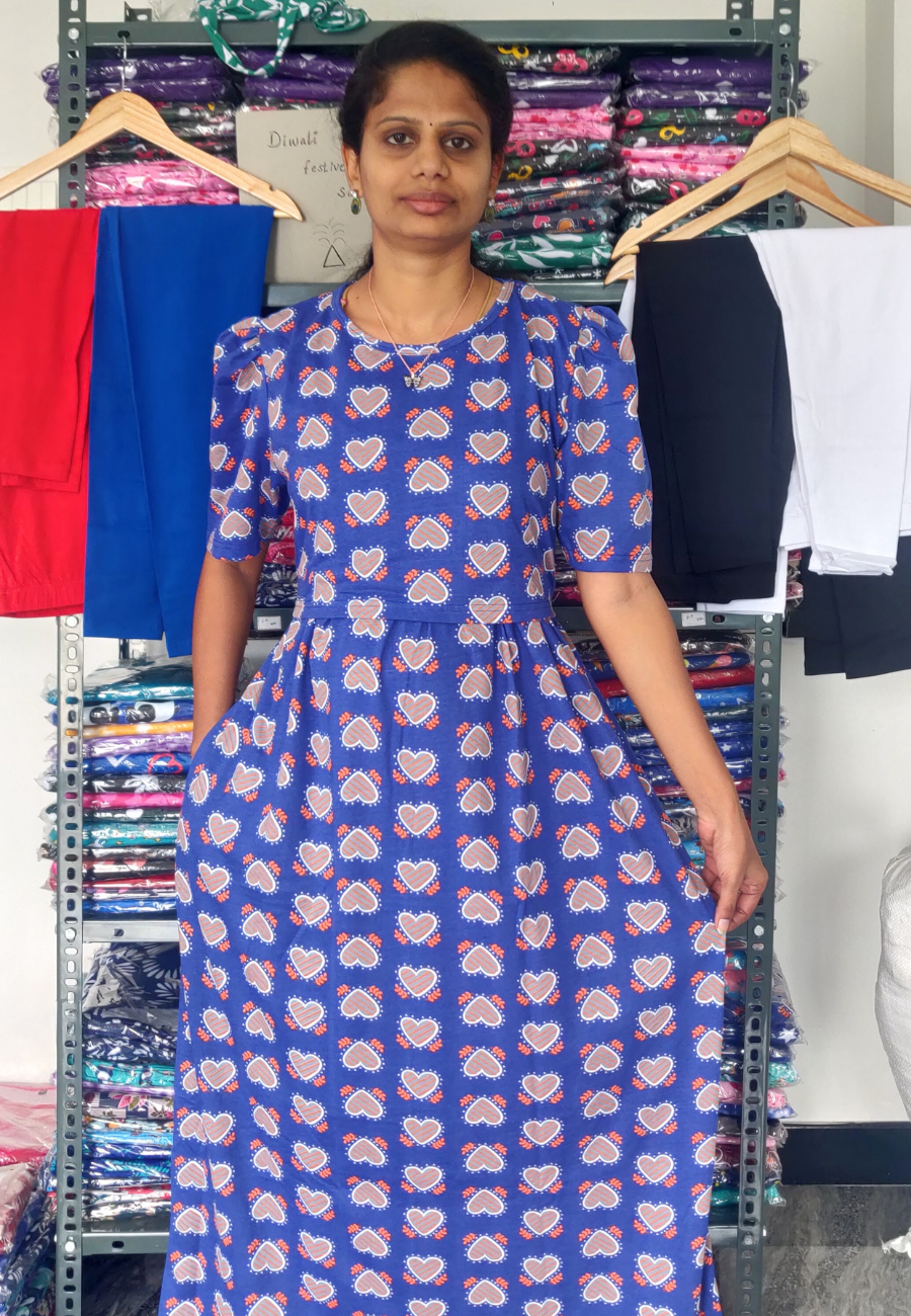 Line Heart Soft Cotton Zipless Maternity & Feeding Dress | Puff Sleeve