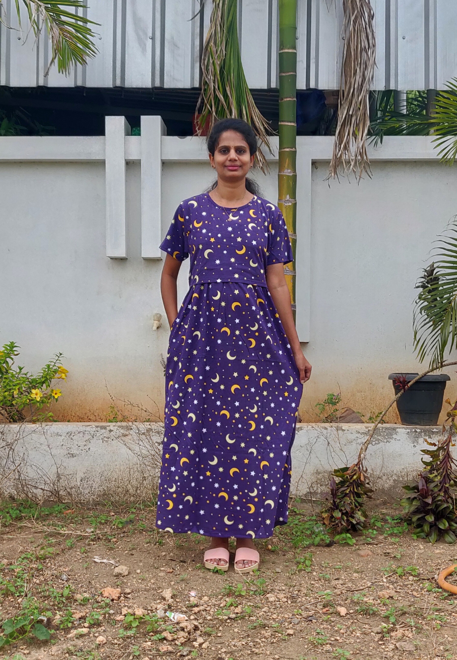 Moon Star Soft Cotton Zipless Maternity & Feeding Dress | Full Length