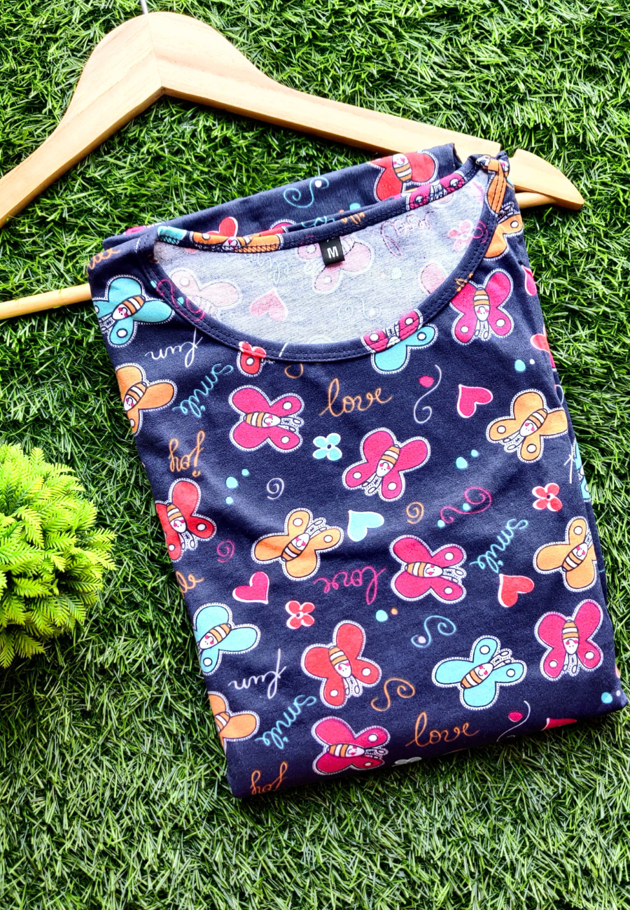 Multi Color ButterFly Soft Cotton Zipless Maternity & Feeding Dress | Full Length