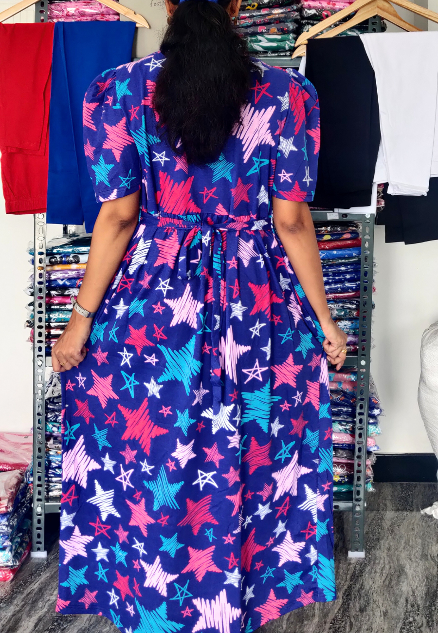 Multi Star Soft Cotton Zipless Maternity & Feeding Dress | Puff Sleeve