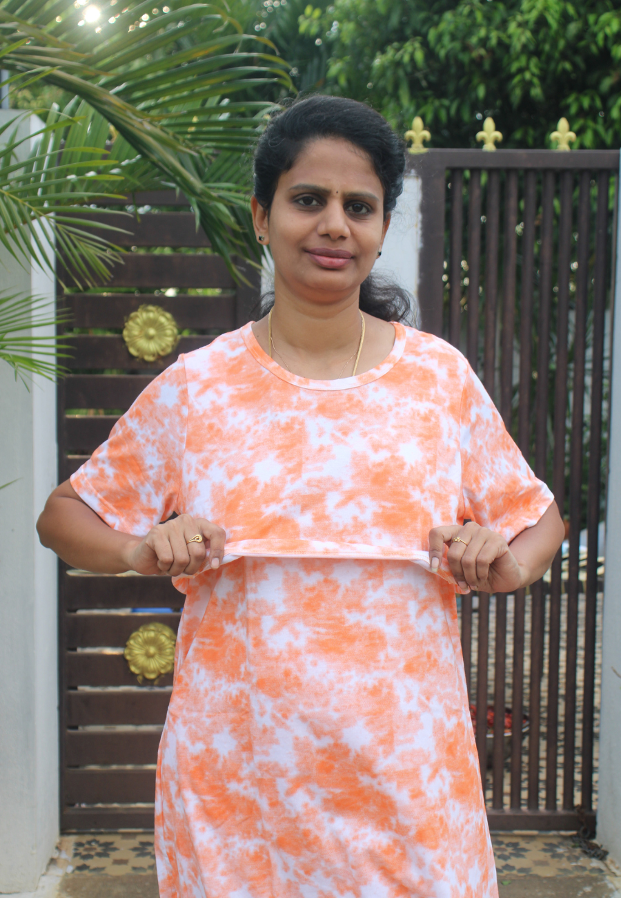Orange Dye and Die Pure Cotton Zipless Feeding Pant Set