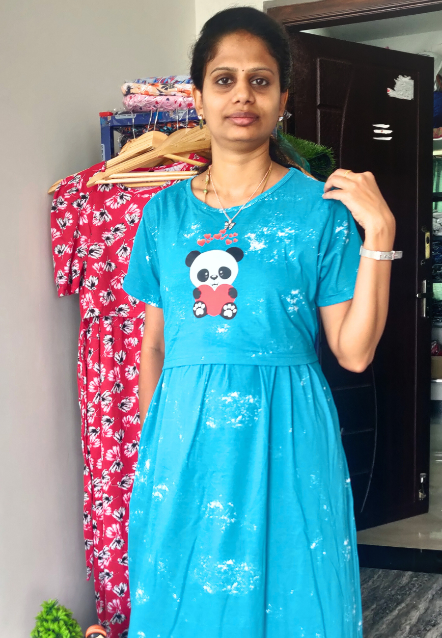 Panda Dye & Die Soft Cotton Zipless Maternity & Feeding Dress | Full Length