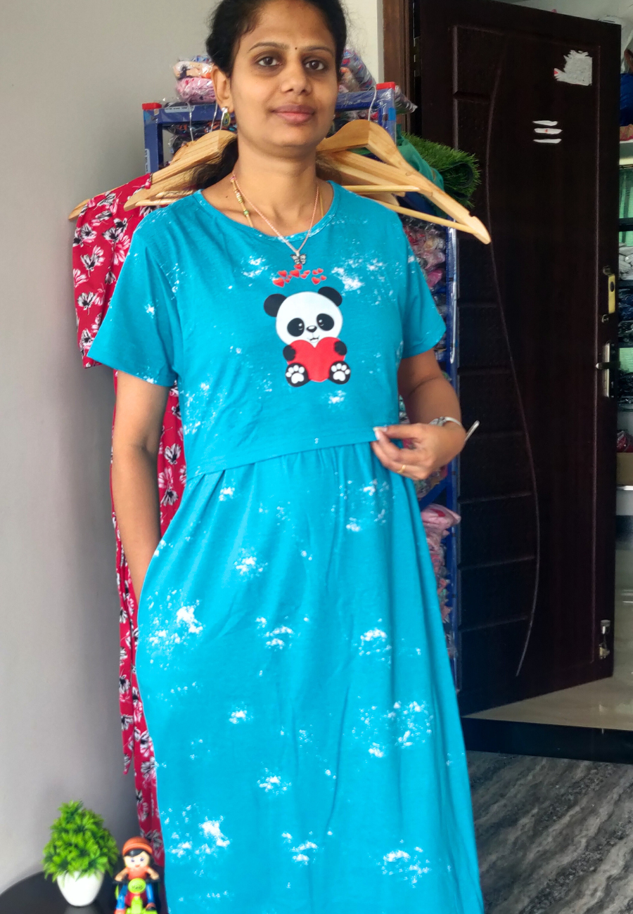 Panda Dye & Die Soft Cotton Zipless Maternity & Feeding Dress | Full Length