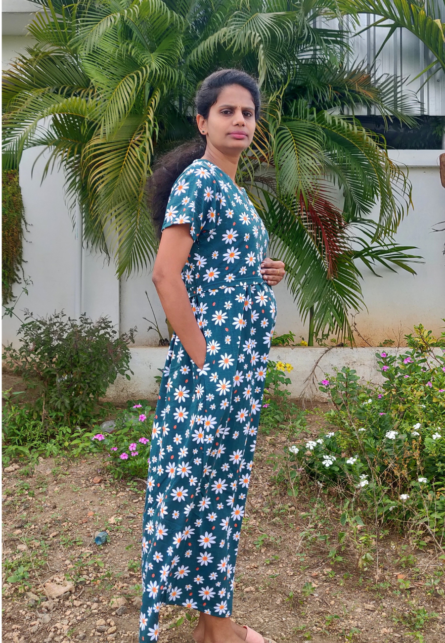 Pavalamalli Soft Cotton Zipless Maternity & Feeding Dress | Full Length