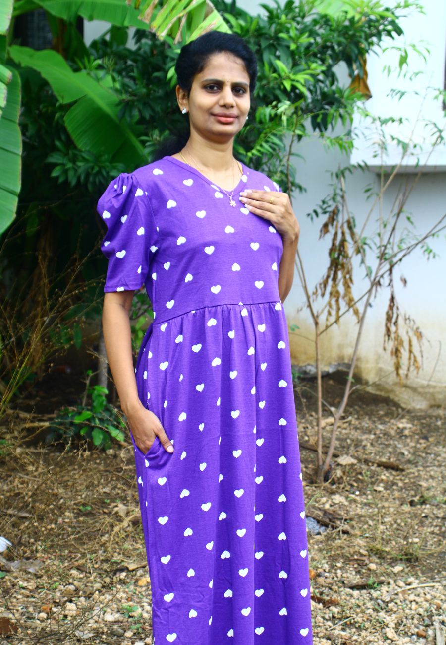 Purple Heart – Soft Cotton Full-Length Women’s Maxi Loungewear | V-Neck