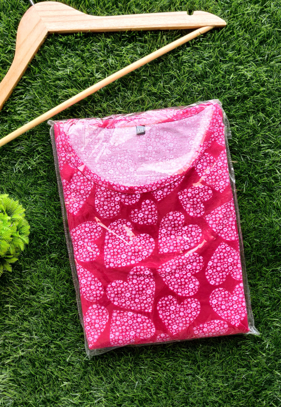 Rani Pink Heart Soft Cotton Zipless Maternity & Feeding Dress | Full Length