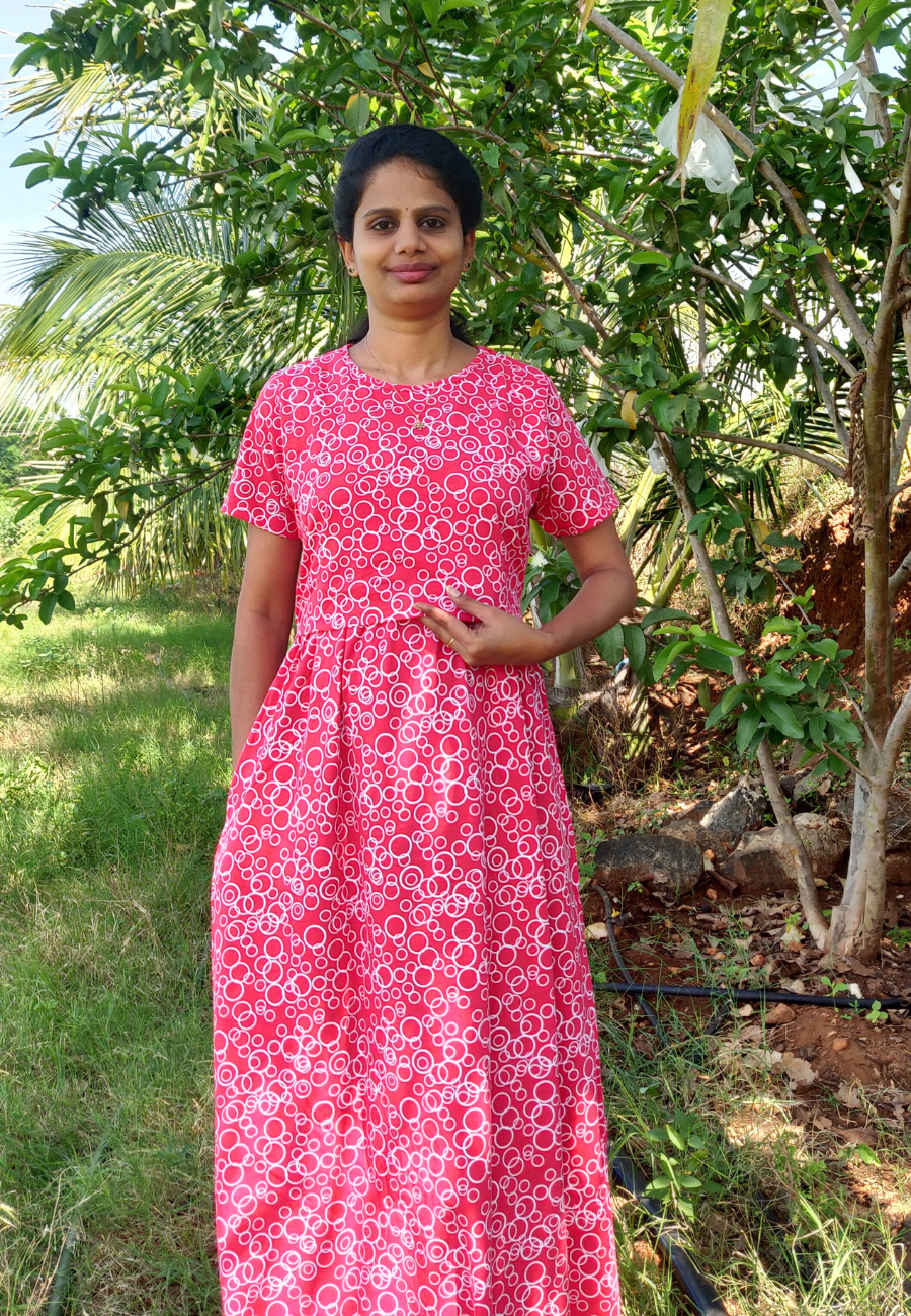 Red Ring Soft Cotton Zipless Maternity & Feeding Dress | Full Length