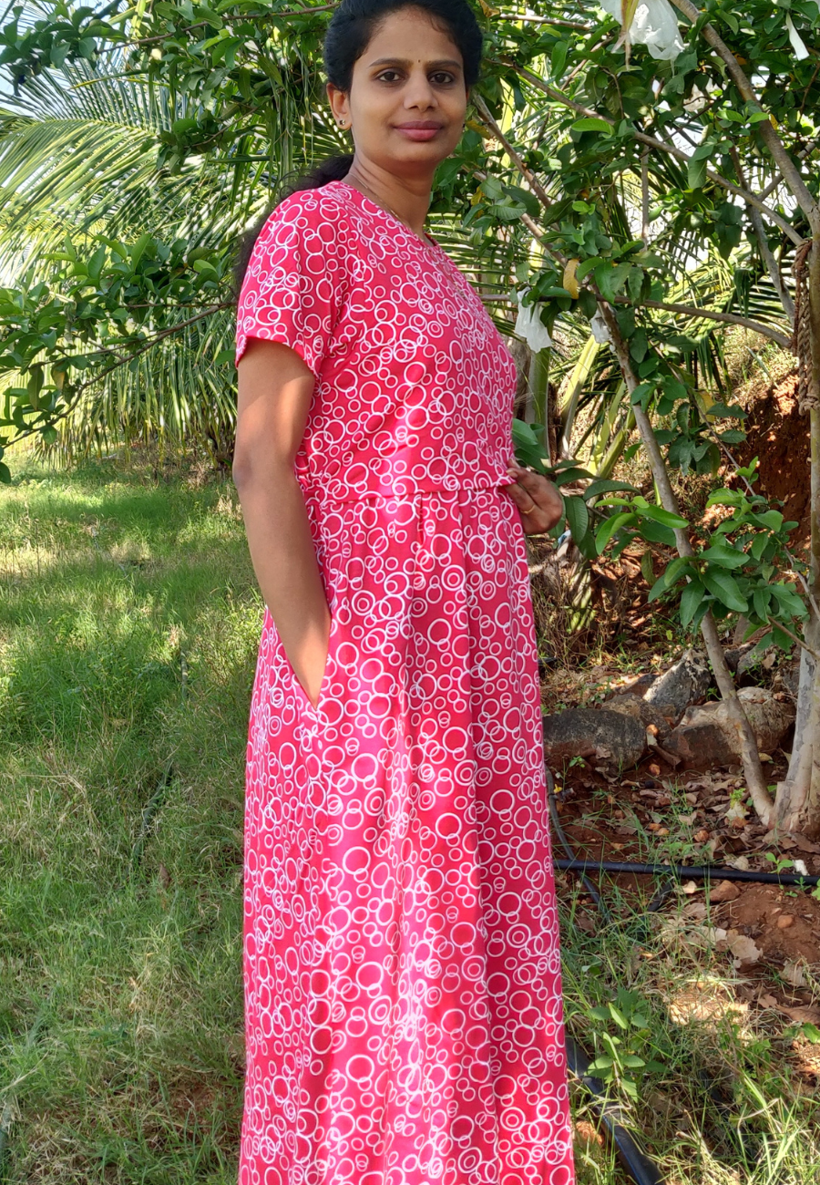 Red Ring Soft Cotton Zipless Maternity & Feeding Dress | Full Length