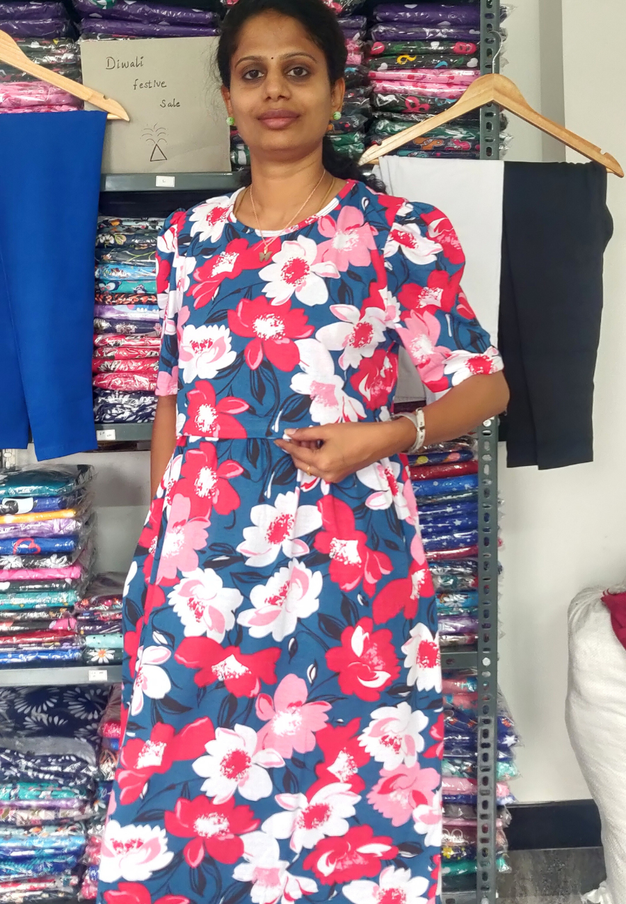 Red Big Floral Soft Cotton Zipless Maternity & Feeding Dress | Puff Sleeve