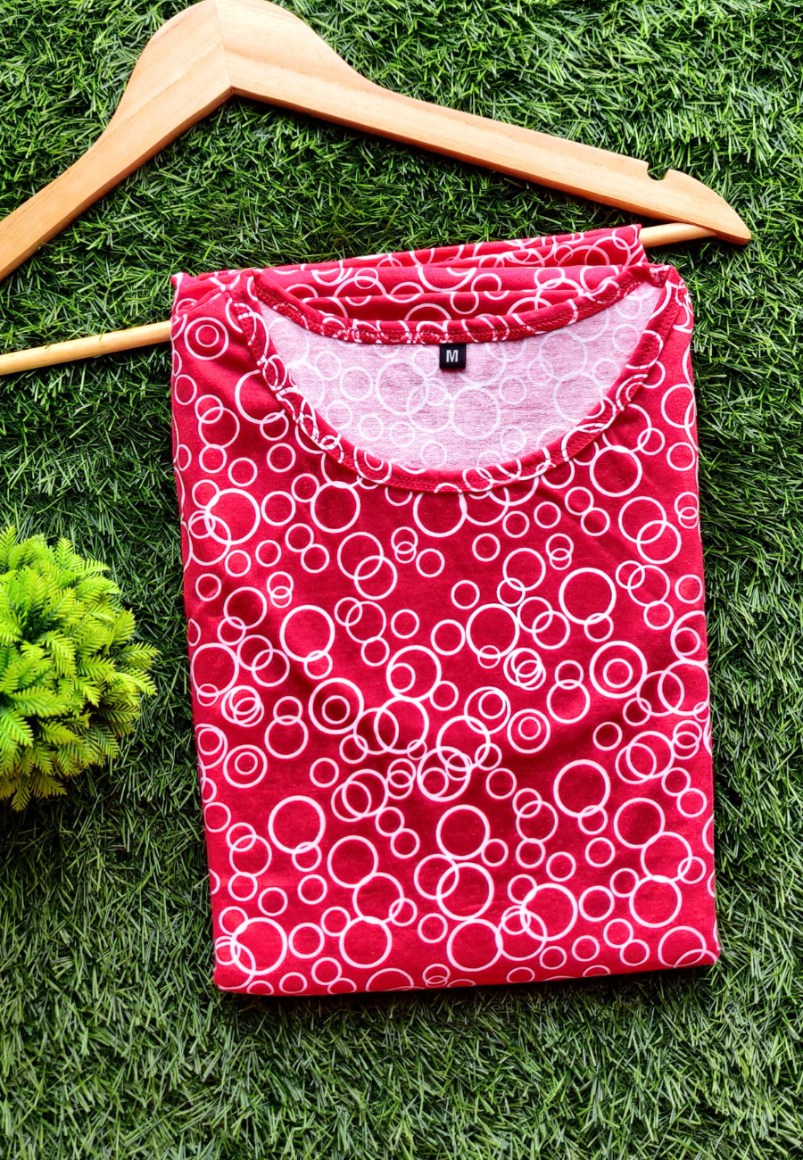 Red Ring Soft Cotton Zipless Maternity & Feeding Dress | Full Length