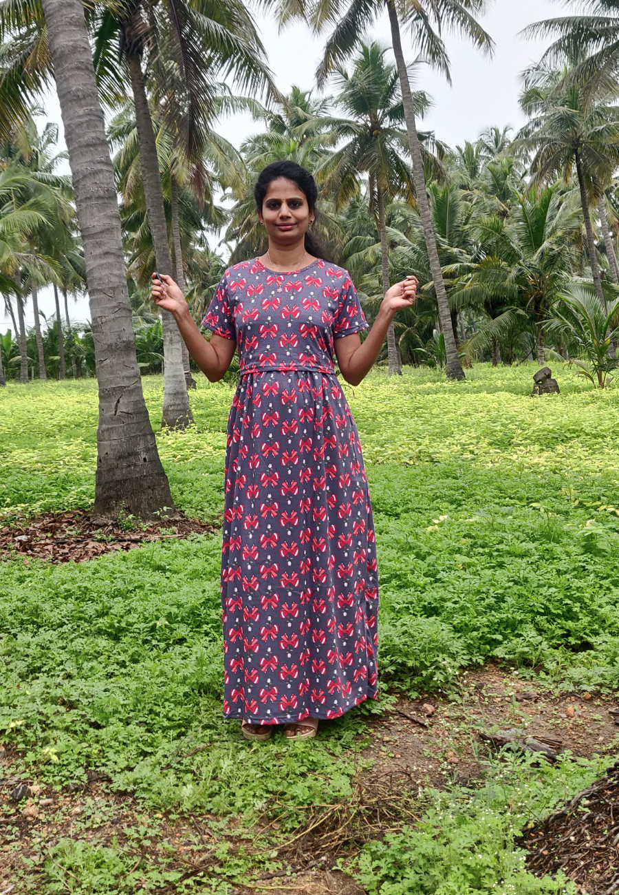 Ribbon Soft Cotton Zipless Maternity & Feeding Dress | Full Length