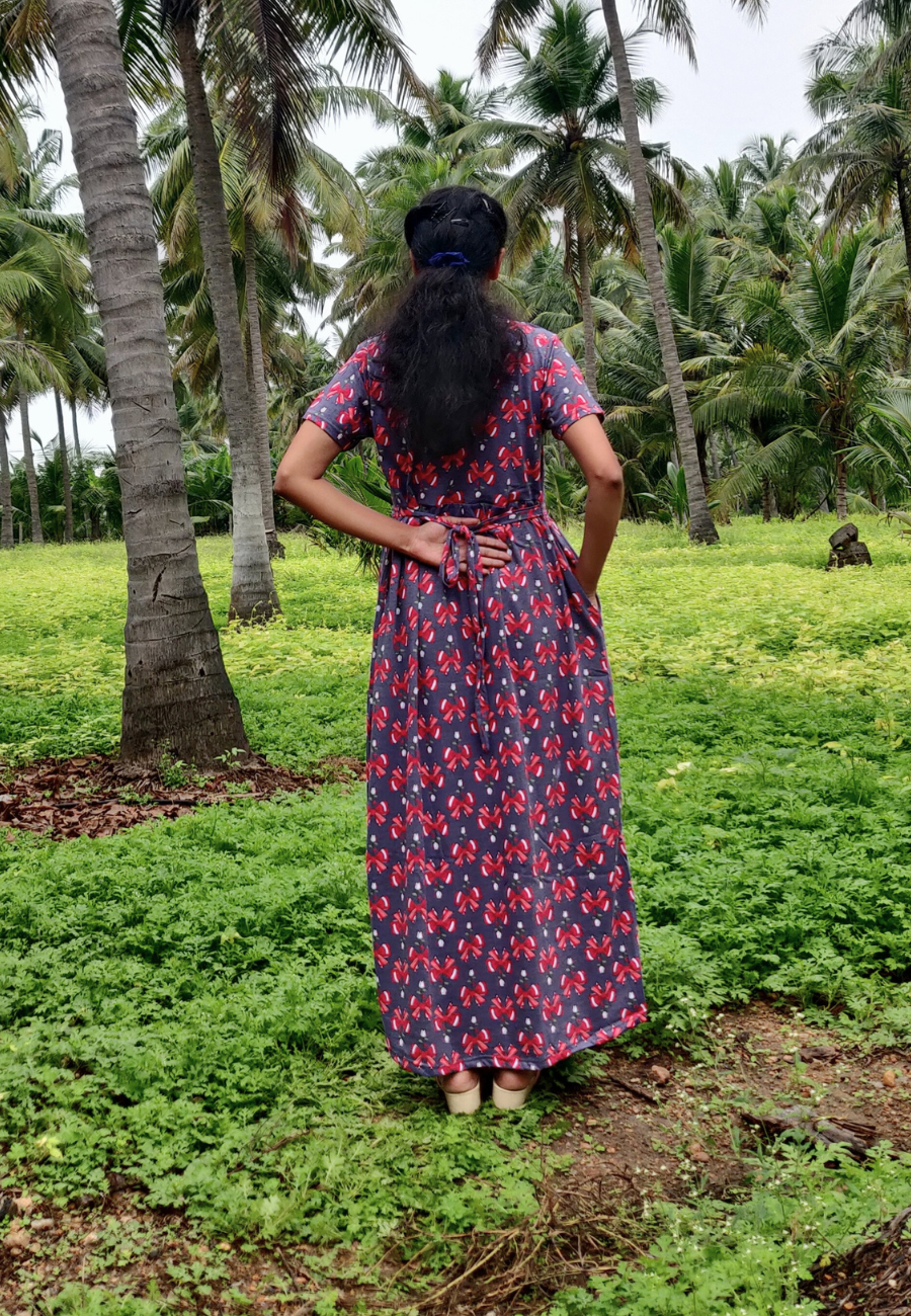 Ribbon Soft Cotton Zipless Maternity & Feeding Dress | Full Length