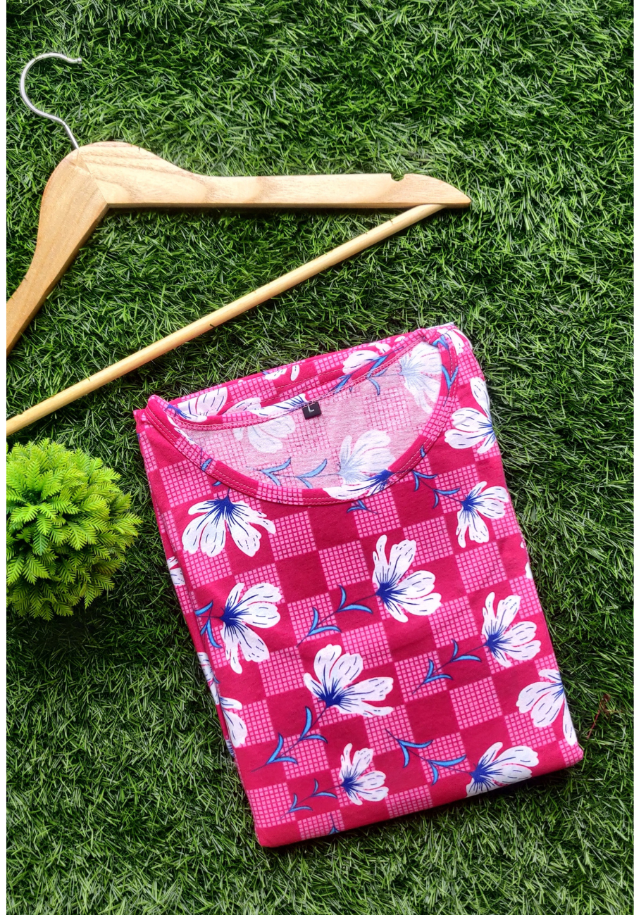 Rani Pink Floral Soft Cotton Zipless Maternity & Feeding Dress | Puff Sleeve