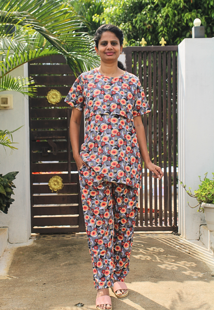 Sunflower Pure Cotton Zipless Feeding Pant Set